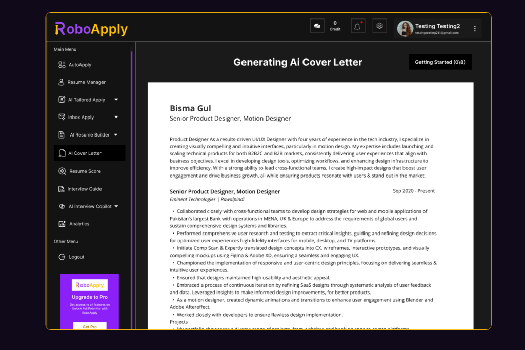 Generating AI Cover Letter by RobpApply